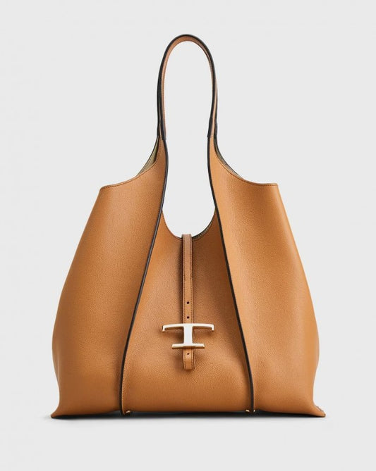 Tods_T_Timeless Premium Quality Leather Bag With Extra Pouch & OG Magnetic Box With Dust Bag (Tan - 446)