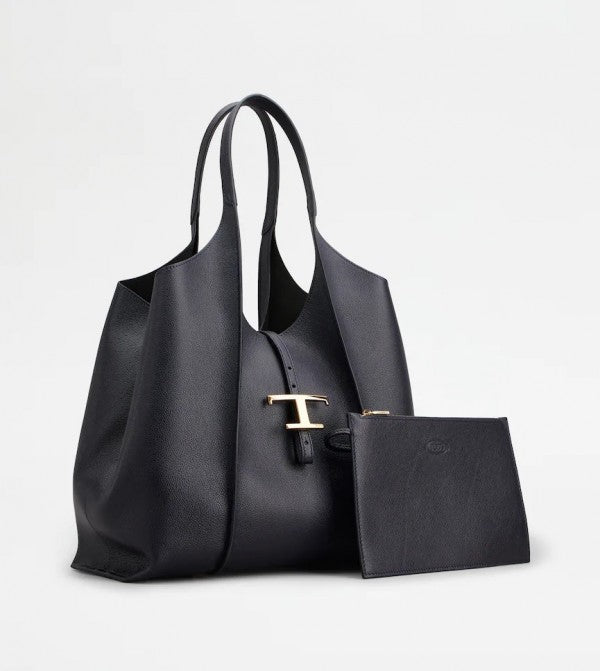 Tods_T_Timeless Premium Quality Leather Bag With Extra Pouch & OG Magnetic Box With Dust Bag (Black - 444)