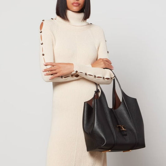 Tods_T_Timeless Premium Quality Leather Bag With Extra Pouch & OG Magnetic Box With Dust Bag (Black - 444)